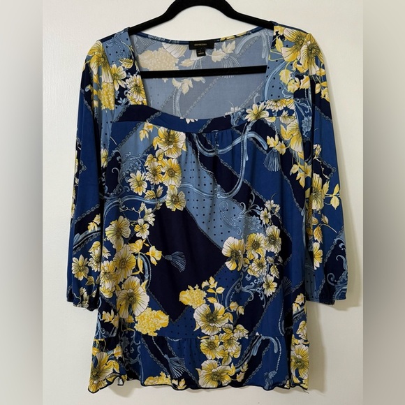 Espresso Tops - Espresso Navy and Yellow Floral Blouse